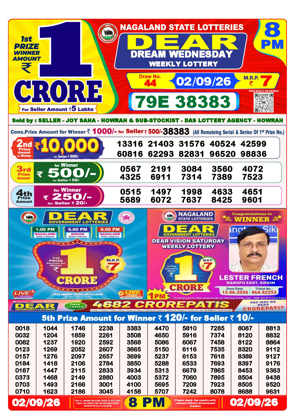 Official Lottery Sambad 8PM DREAM WEDNESDAY result sheet for 2 September 2026